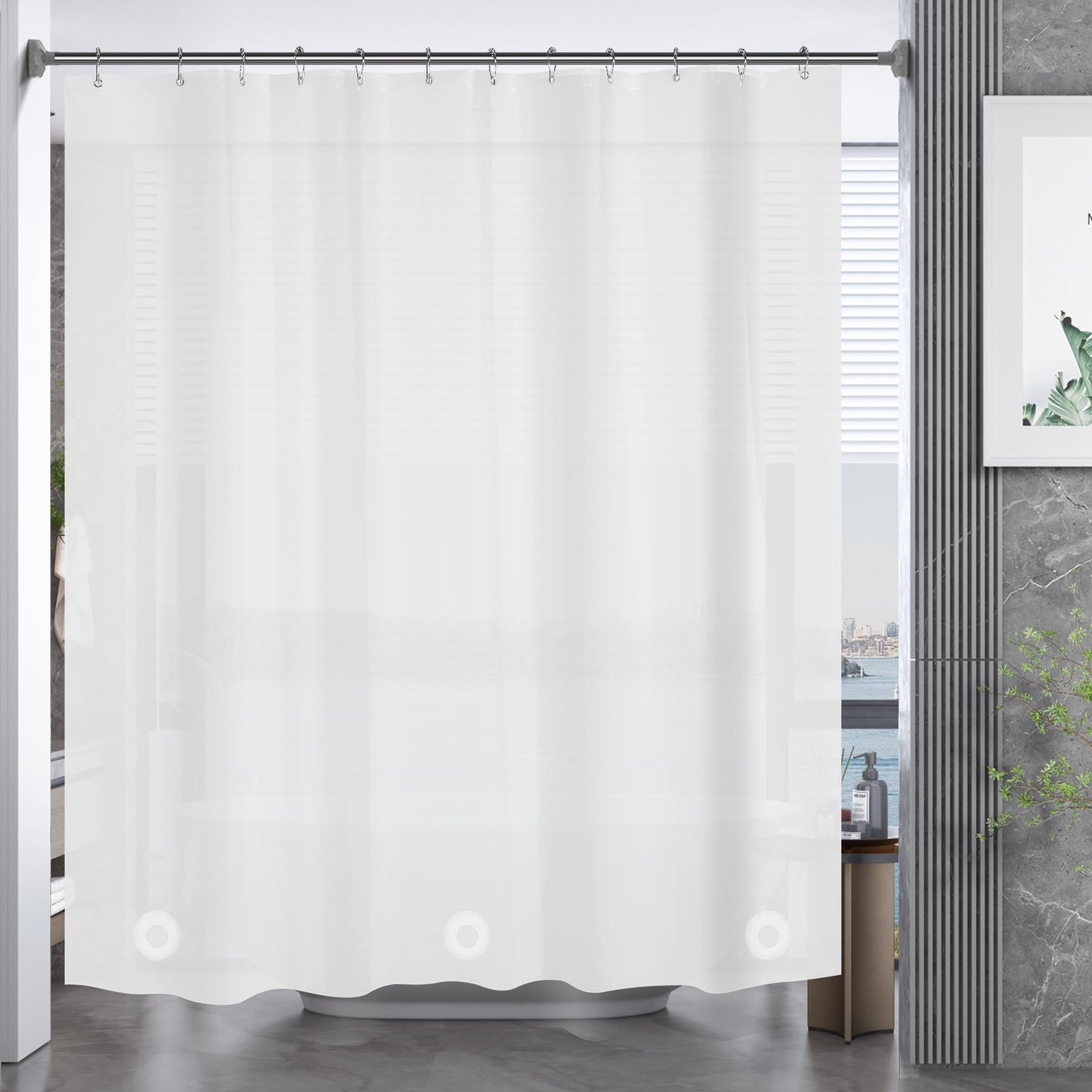 AmazerBath Frosted Shower Curtain Plastic 72x72 Inches, Heavy Duty Shower Curtain Waterproof, Thick PEVA Shower Curtains for Bathroom with 3 Big Clear Weighted Stones and 12 Rustproof Grommets