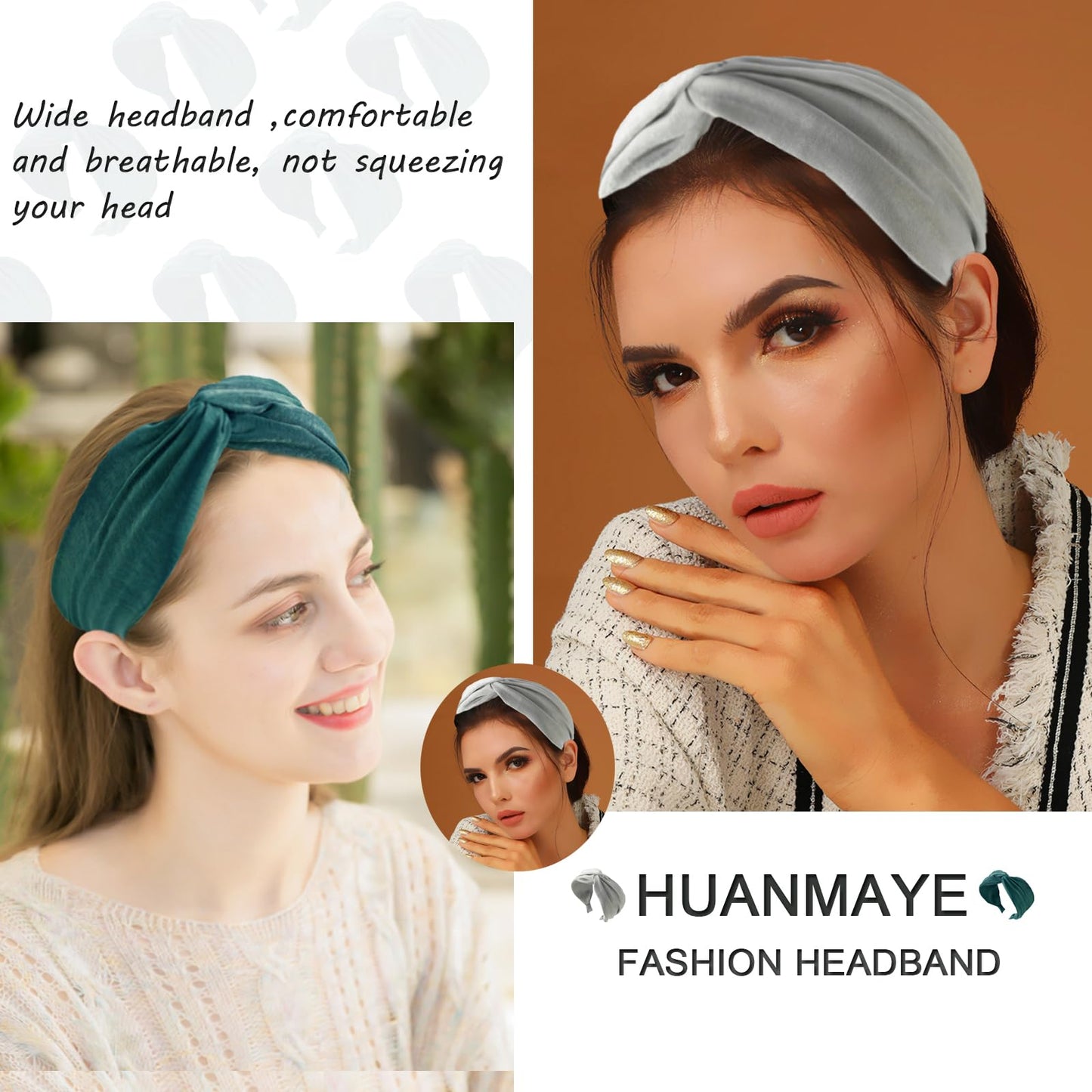 HUANMAYE 6Pcs Wide Headbands for Women Elastic Fabric Hair Bands Fashion No Slip Cashew Design Hair Hoops Knotted Hair Accessories for Girls (Flowers)