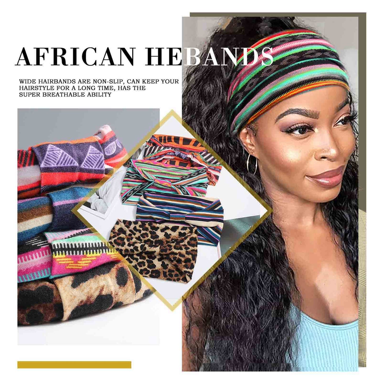 Acenail Wide Headbands Women Turban Knotted Headband Elastic Non Slip Hairbands African Head Bands Cotton Workout Head Wraps Bohemian Head Band Running Sports Hairband Yoga Head Scarfs Boho Hair