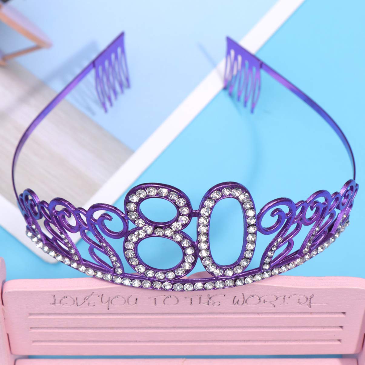 Beaupretty Hair Accessories for Women 80th Birthday Hair Lumae Womens Gifts for Birthday Sparkly Pageant Tiara Princess The Crown Delicate Headwear Bride Number Purple Birthday Hat