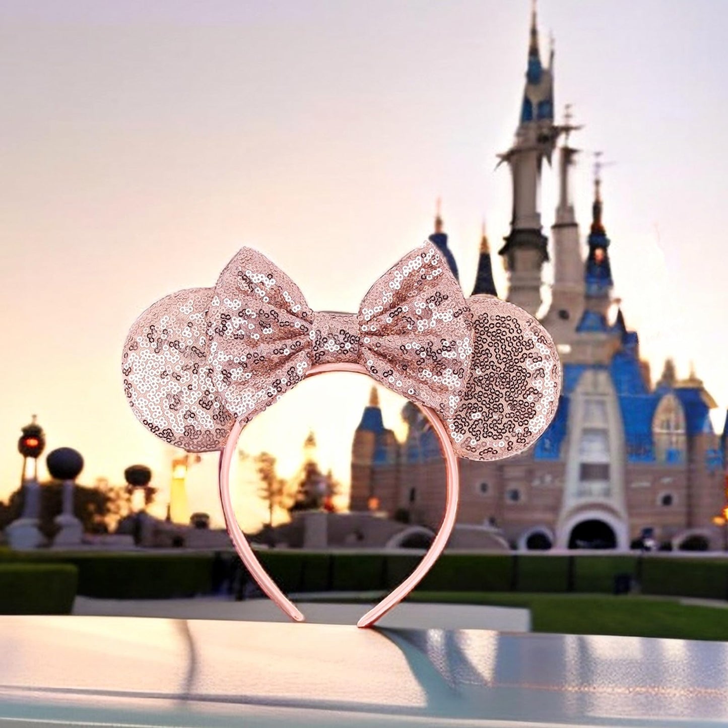 JOYFISCO Mouse Ears Headbands Shiny Bow Mouse Ears Headband Glitter Party Princess Decoration Cosplay Costume for Women Girls