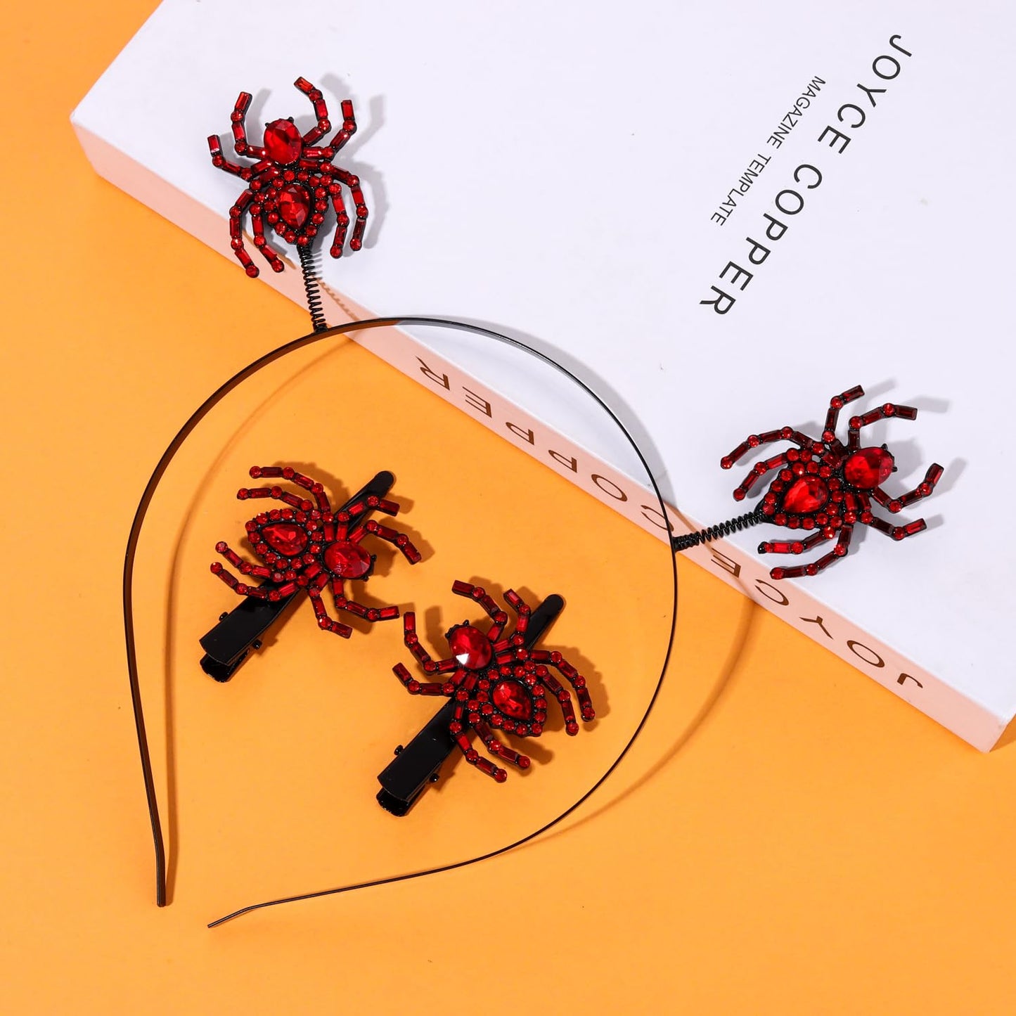 JERTOCLE Spider Hair Clips Headbands for Women Halloween Headband Accessories Sparky Rhinestone Spider Hair Barrettes Headwear Halloween Costume Decor (Red)