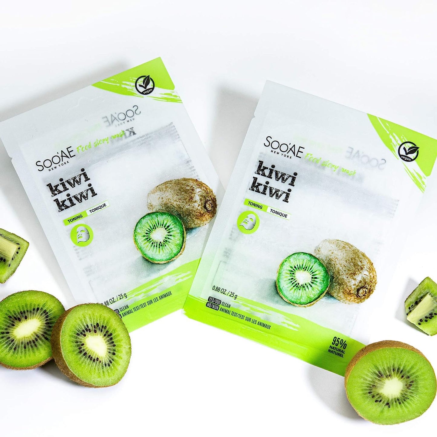 Soo'AE Food Story Mask - Kiwi [Toning Brightening] 1 EA - Vegan Face Mask skincare Niacinamide & Witch Hazel | All Skin type Brightening Facial Mask