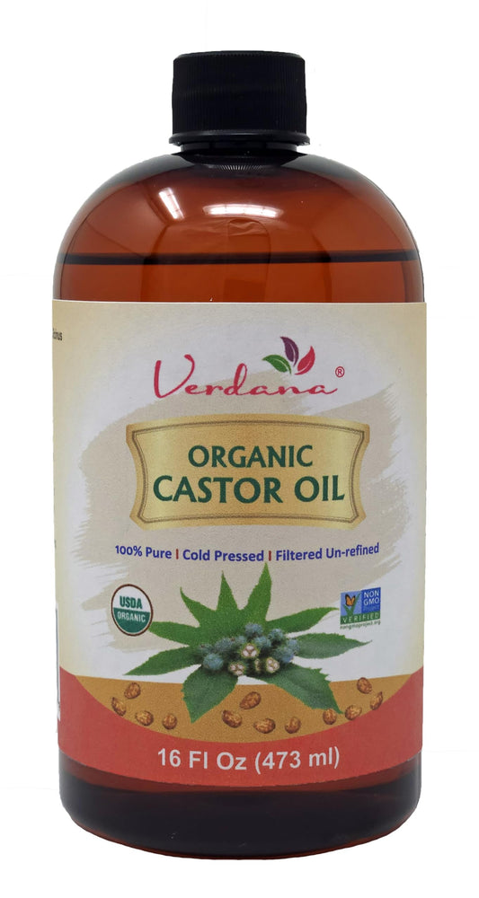 Verdana Organic Castor Oil – 16 Fl Oz size – Cold Pressed, Unrefined, Hexane Free - For Face, Hair, Pack Wrap