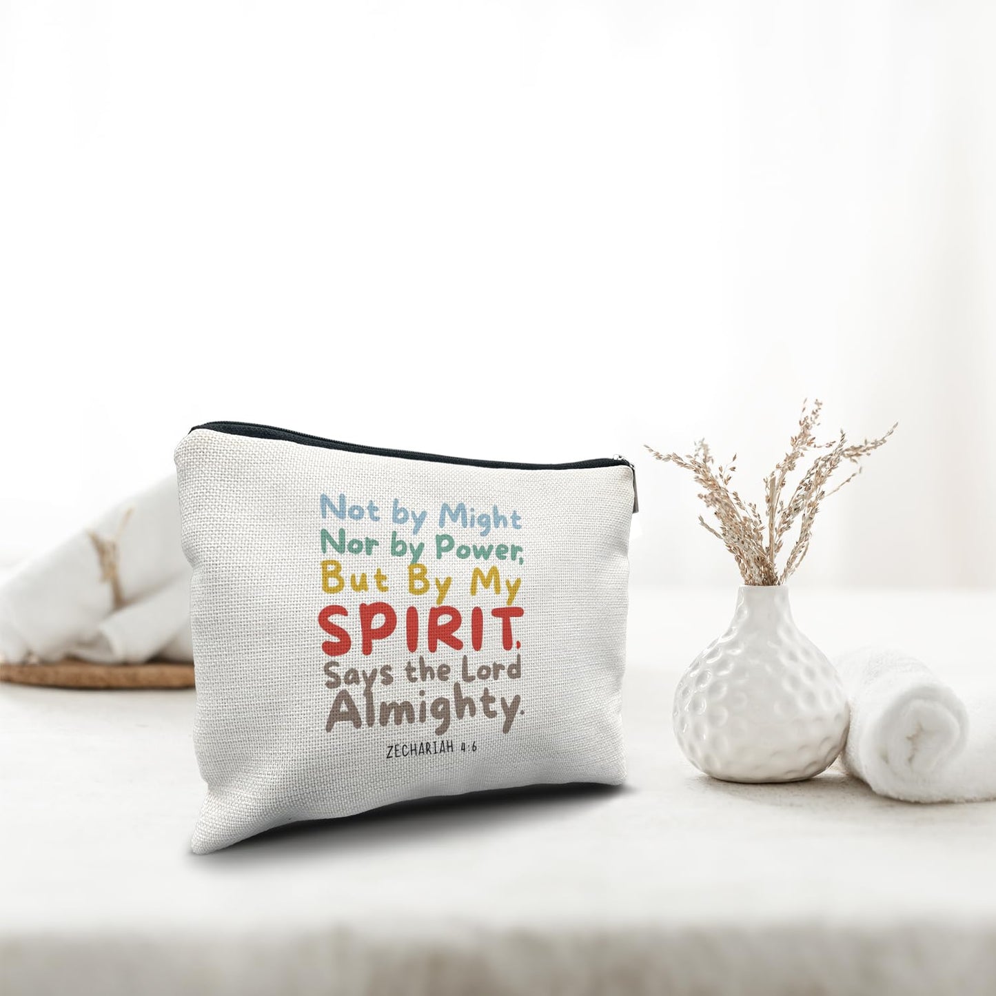 Nogrit Christian Inspirational Makeup Bag Cosmetic Bags for Women, Christian Gifts for Women Faith, Religious Bible Verse Small Makeup Cosmetic Bag for Purse, Zechariah 4:6