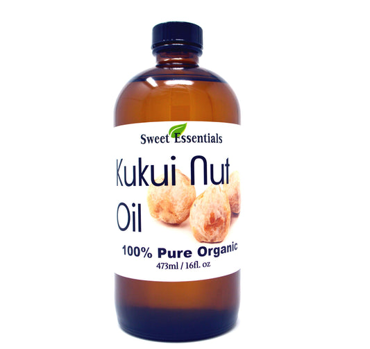 100% Organic Kukui Nut Oil | Imported From Hawaii | Various Sizes | 100% Pure | Cold-Pressed | Natural Moisturizer for Skin, Hair and Face | By Sweet Essentials (16 fl oz Glass Bottle)