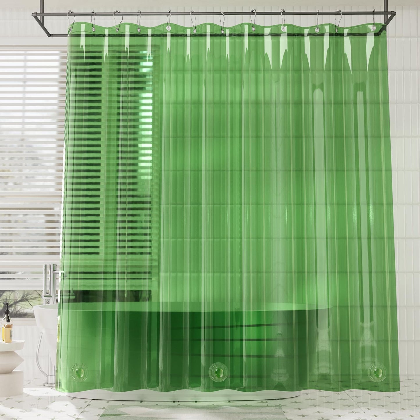 AmazerBath Premium EVA Shower Curtain Clear Pine Green, Luxury Shower Curtain Dark Green Ultra Soft, Waterproof Bathroom Shower Curtain with 3 Weighted Stones and 12 Grommets, Recyclable Packaging