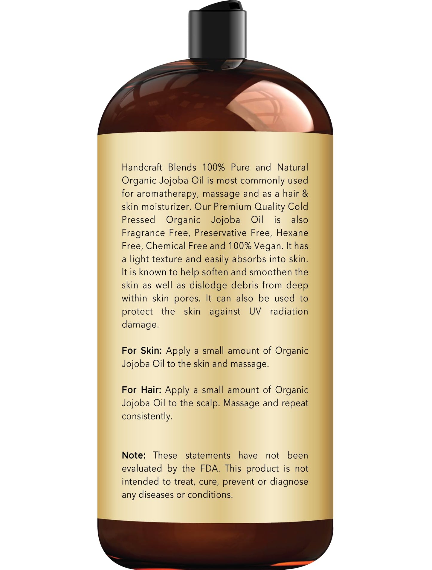 Handcraft Blends USDA Organic Jojoba Oil - 28 Fl Oz - 100% Pure and Natural - Premium Grade Oil for Face, Body and Hair - Anti-Aging Oil - Cold-Pressed and Hexane-Free