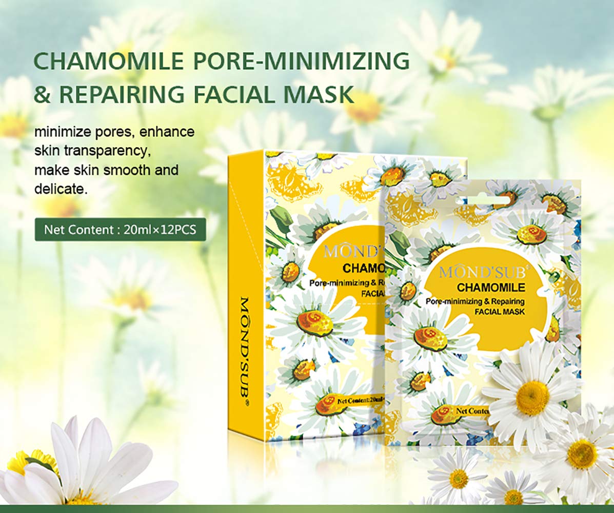 [12 P]Premium Repairing Facial Mask|Best Sheet Face Mask for Oily Skin|Natural Skin Refreshing&Hydrating|Instantly Pore-minimizing&Anti-Aging|Organic Flowers Essence Skin Care|Both Men&Women[MOND'SUB]