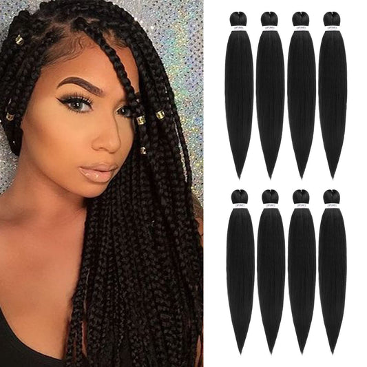 DIFUNEE Pre-stretched Braiding Hair - 18 Inch 8 Packs Natural Black Long Braiding Hair For Twist or Box Braids, Yaki Texture Hot Water Setting Synthetic Braiding Hair Extensions (18 Inch, 1B-8P)