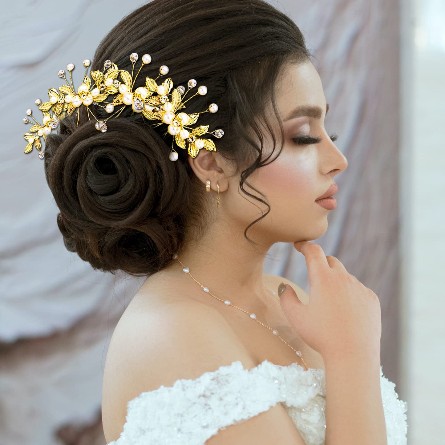 10 Pieces Wedding Head Hair Piece Leaf Flower Faux Pearls Bride Hair Pins Clips Bridal Hair Bridesmaid Hairstyle Accessories for Women Girls （Gold)