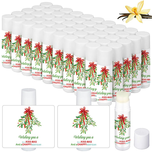 Dansib 50 Pcs Christmas Lip Balms Mistletoe Gifts Bulk Christmas Vanilla Flavors Lip Balms Lips Moisturizer for Christmas Stocking Stuffers Xmas Party Supplies Favors