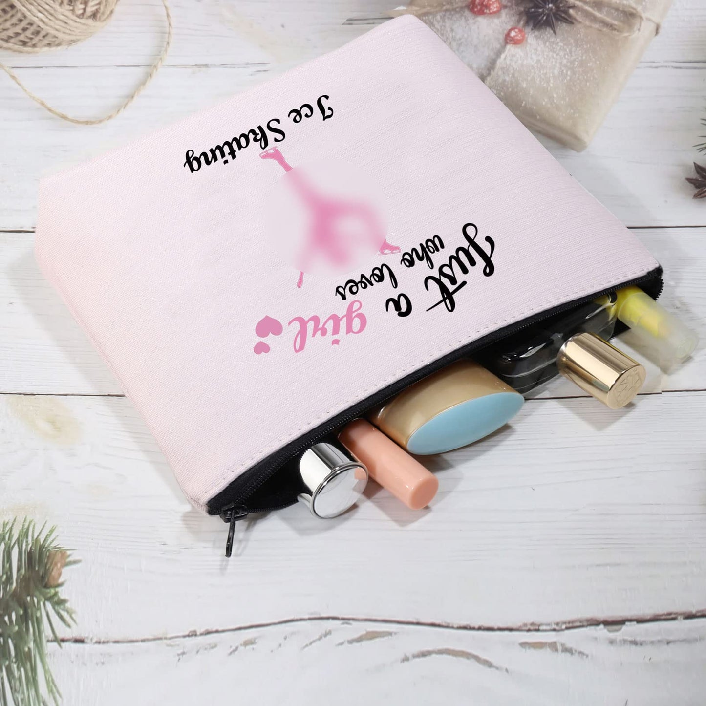 CMNIM Ice Skating Gifts Skating Makeup Bag Figure Skating Gifts Just a Girl Who Loves Ice Skating Gifts for Girls Skater Gifts Cosmetic Bag Travel Pouch Toiletry Bag (Ice Skating pink)