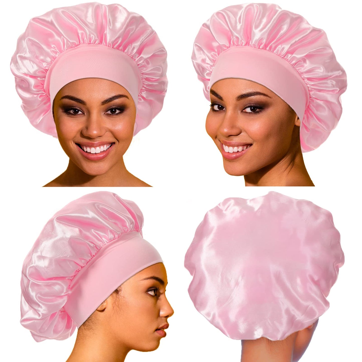 4PCS Silk Bonnet Satin Bonnet Silk Sleep Cap for Sleeping, Hair Bonnet for Sleeping Bonnets for Black Women, Wide Band Silk Bonnet for Curly Hair.