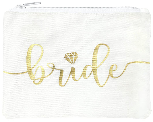 Bride Tribe Makeup Bags - Bridesmaid Favor for Bachelorette Party, Bridal Shower, Wedding. Cosmetics/Toiletries Bag, Wedding Survival Kit, Hangover Kit, Keepsake (1pc Bride, White)