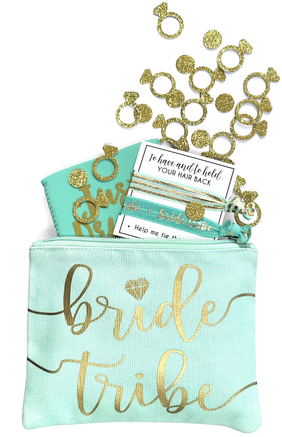 Bride Tribe Makeup Bags - Bridesmaid Favor for Bachelorette Party, Bridal Shower, Wedding. Cosmetics/Toiletries Bag, Wedding Survival Kit, Hangover Kit, Keepsake (1pc Bride Tribe, Mint)