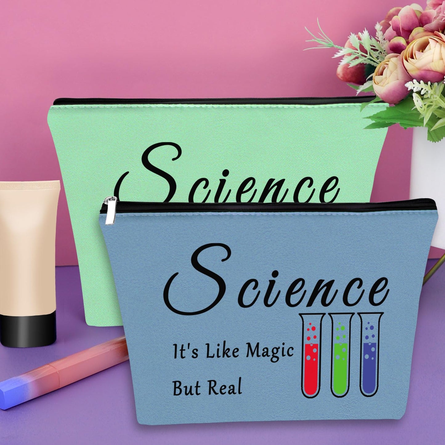 Sazuwu 2PCS Science Gifts for Women Makeup Bag Science Teacher Gifts for Adults Data Scientist Funny Gift Cosmetic Bag Science Lover Christmas Gifts Birthday Graduation Gift Travel Pouch