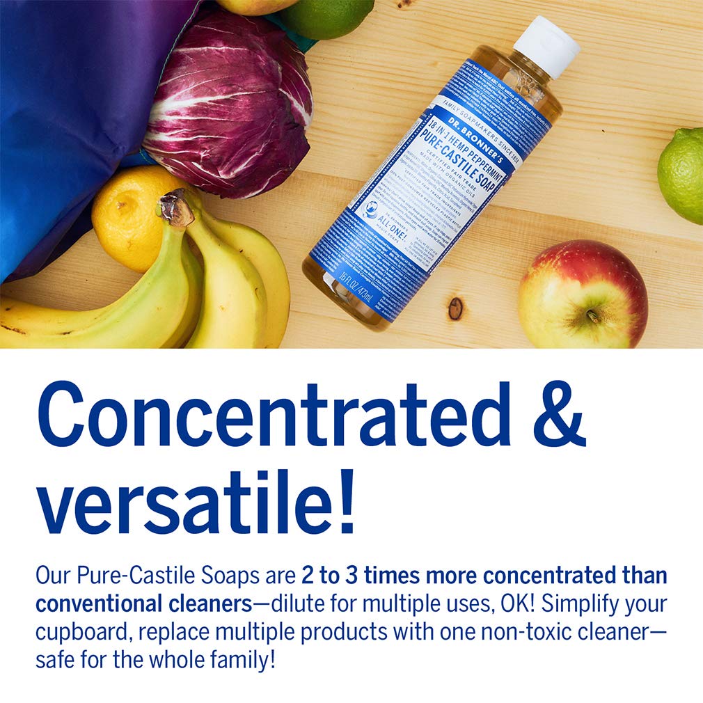 Dr. Bronner's - Pure-Castile Liquid Soap (Peppermint, 2 ounce, 2-Pack) - Made with Organic Oils, 18-in-1 Uses: Face, Body, Hair, Laundry, Pets and Dishes, Concentrated, Vegan, Non-GMO