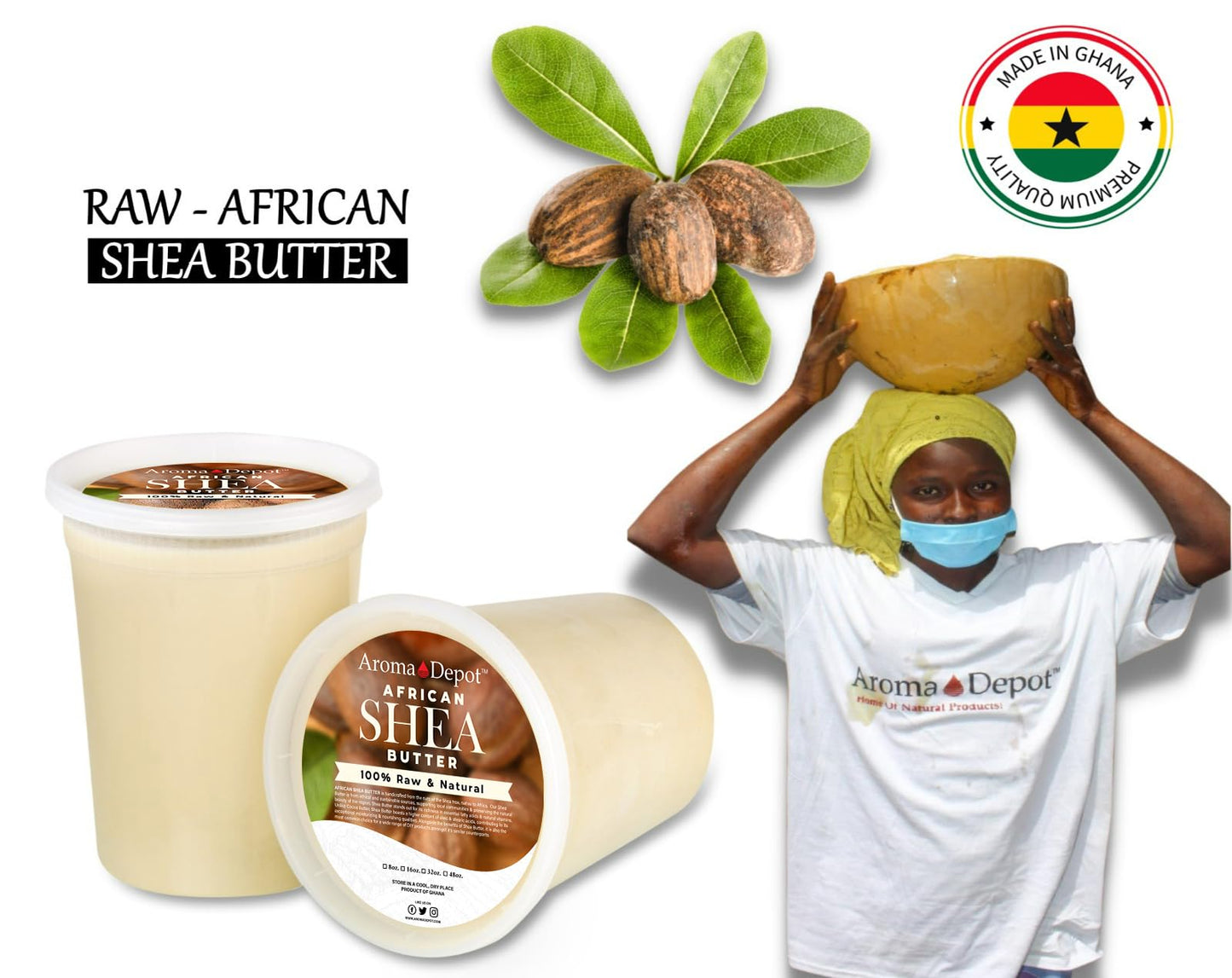 Raw African Shea Butter 8 oz. Container Ivory/White Grade A 100% Pure Natural Unrefined Fresh Moisturizing. Ideal for Dry and Cracked Skin. Can be use in Body, Hair and Face. (2 PACK)