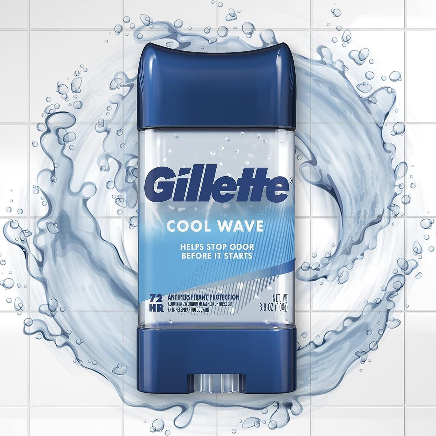 Gillette Antiperspirant and Deodorant for Men, 72-Hour Sweat Protection, Clear Gel, Cool Wave Scent, 3.8 oz (Pack of 4)