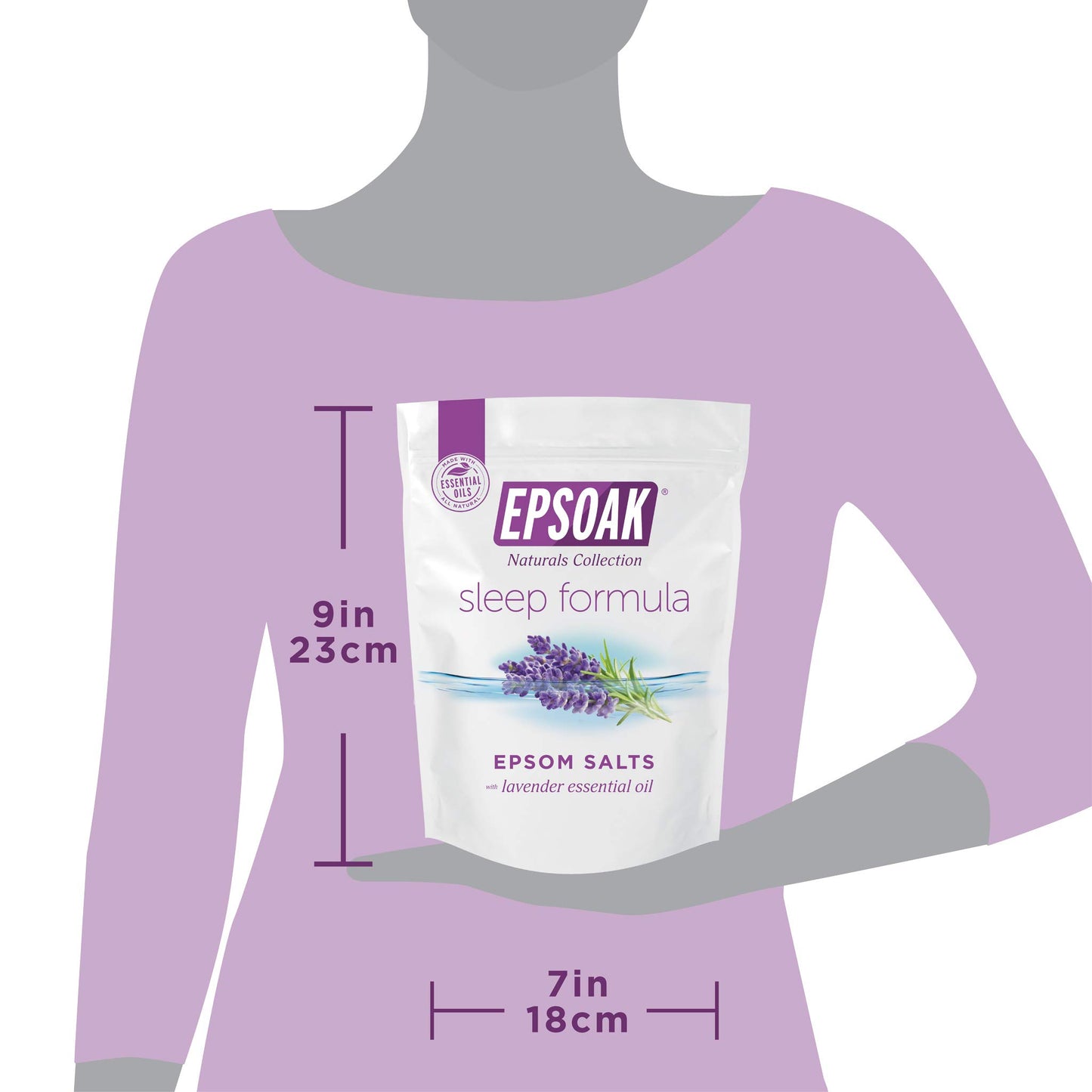 Epsoak Epsom Salt 4 lb. Magnesium Sulfate USP. (Qty. 2 x 2lb. Bag), Lavender Sleep Formula, Resealable Epsom Salt Bag, Made in The USA, Cruelty-Free Certified