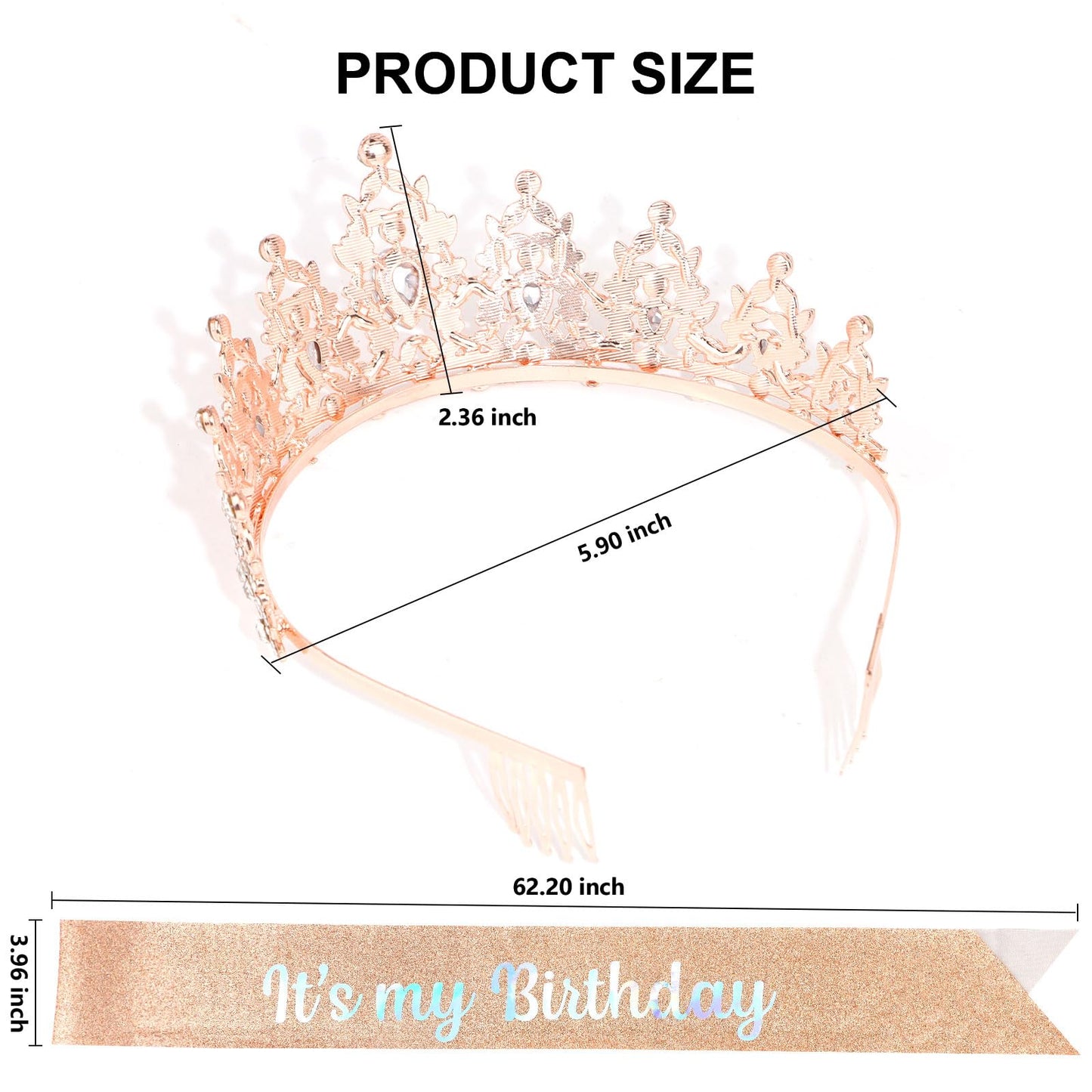 AMCAMI Rose Gold Birthday Crowns for Women Birthday Sash for Women Tiaras and Crowns for Women Princess Crown Happy Birthday Crown and Sash Bridal Wedding Prom Party Gift