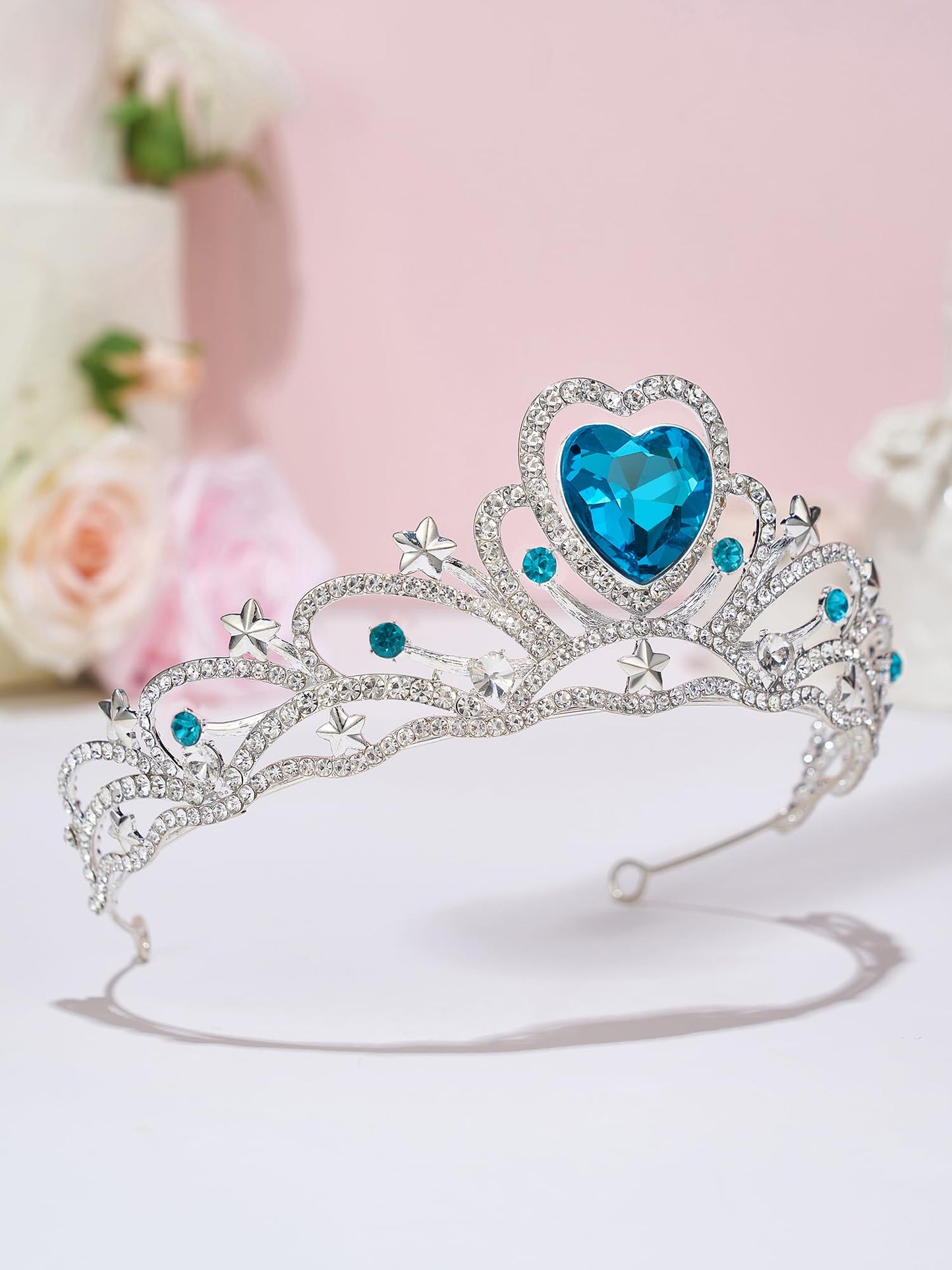 SWEETV Birthday Crowns for Women Girls Birthstone Heart Princess Tiara Silver Wedding Headband for Birth Day Party Photograph, Dec