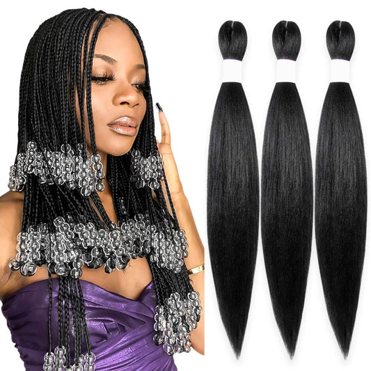 KAVSORAPI Braiding Hair 20 Inch Pre Stretched Hair Color 1 Long Straight Crochet Braids Yaki Texture Synthetic Hair 3 Packs (1#/Jet Black)