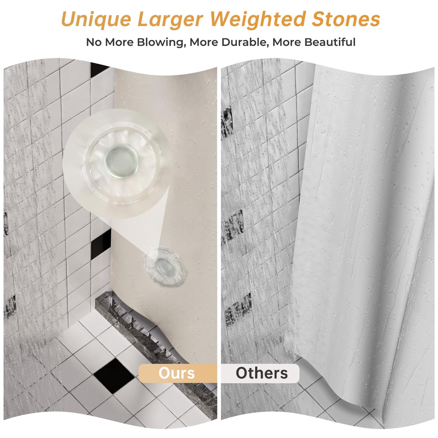 AmazerBath Tan Shower Curtain Plastic, Thick PEVA Shower Curtain Tan, Khaki Shower Curtain Waterproof 72x72, Tan Shower Curtains for Bathroom Heavy Duty with 3 Weighted Stones and 12 Grommets