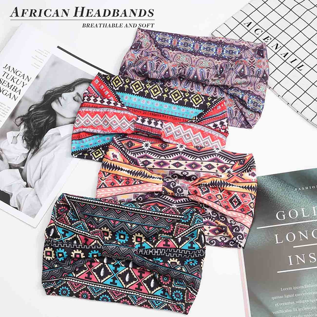 Acenail Wide Headbands Women Turban Knotted Headband Elastic Non Slip Hairbands African Head Bands Cotton Workout Head Wraps Bohemian Head Band Running Sports Hairband Yoga Head Scarfs Boho Hair