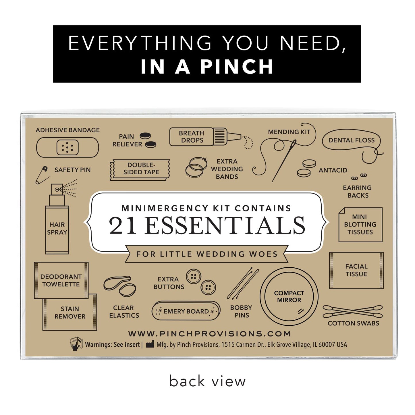 Pinch Provisions Minimergency Kit for Brides, Pink Diamond, includes 21 Must-Have Emergency Essential Items for Your Big Wedding Day, Compact, Multi-Functional Zipper Pouch, Perfect Survival Kit Gift