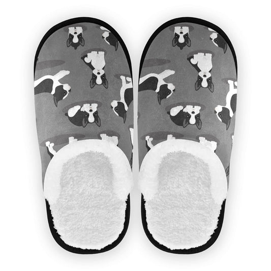 Boston Terrier Dog House Spa Slippers Cute Puppy Womens Mens Slippers Home Slipper Memory Foam Closed Toe Slipper Non Slip for Hotel Bedroom Travel Shoes L