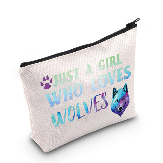 LEVLO Funny Wolf Cosmetic Bag Animal Lover Gift Just A Girl Who Loves Wolves Makeup Zipper Pouch Bag Wolf Lover Gift (Who Loves Wolves)