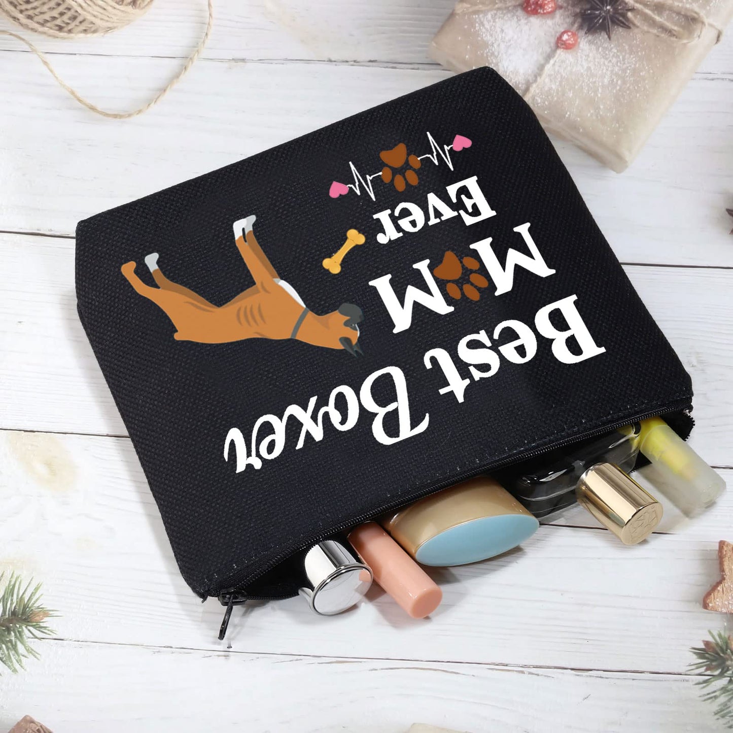 Boxer Mom Gifts Boxer Dog Makeup Bag Best Boxer Mom Ever Cosmetic Bag Boxer Lover Gifts for Boxer Owner Travel Bag Toiletry Bag Organizer Case Purse Pouch (Boxer Mom Bag Black)