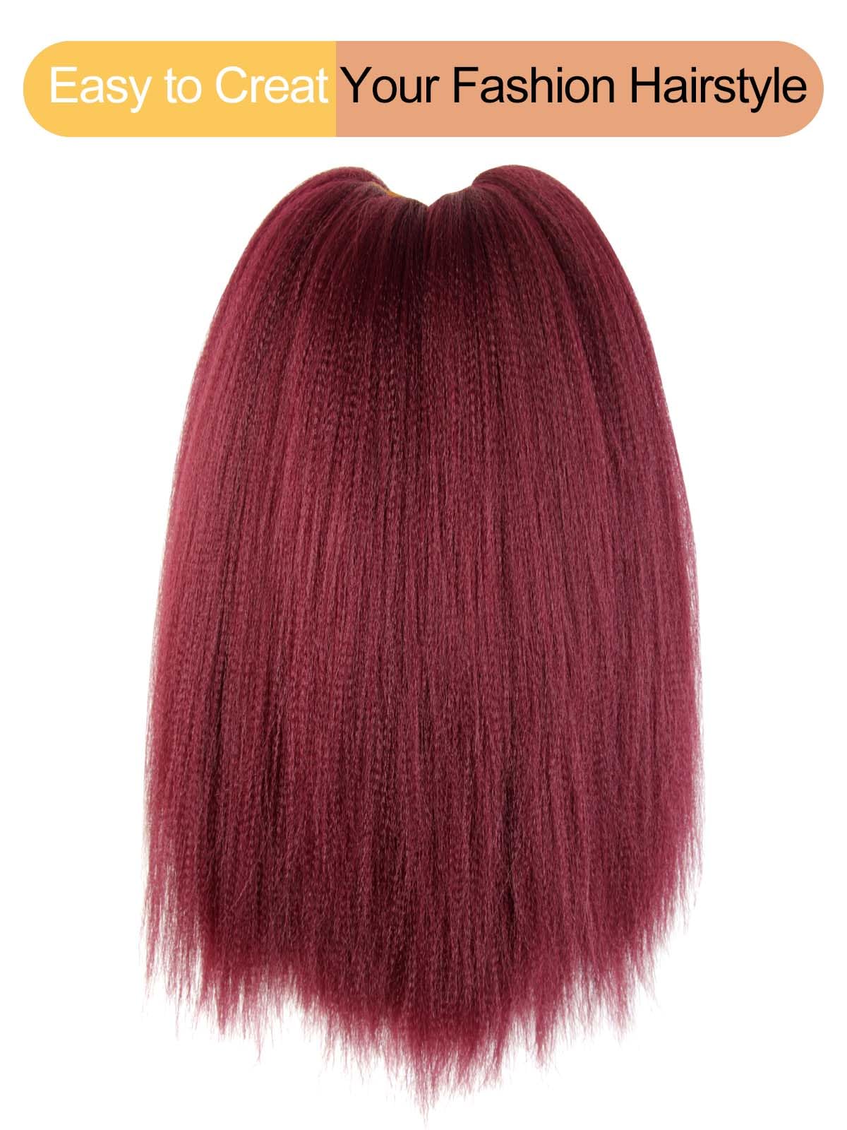 KAVSORAPI Burgundy Braiding Hair 12 Inch Colored Pre Stretched Hair Short Straight Crochet Braids Yaki Texture Synthetic Fiber 8 Packs (118#/Burgundy)