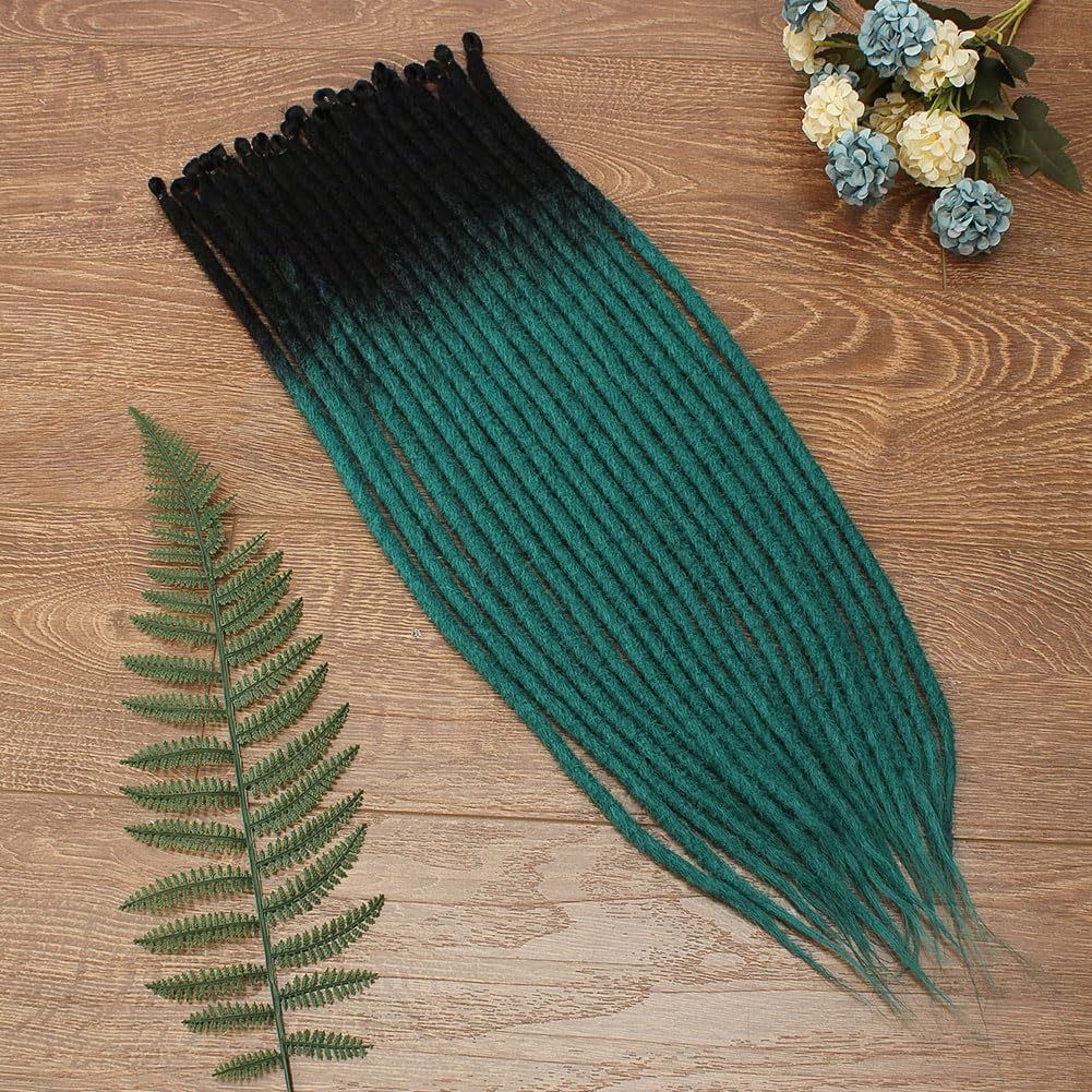 Kraler 24" Thick Ombre Green Dreadlock Extensions, SE 1cm Width Crochet Dreadls Extensions of Synthetic Hair Hip Hop Style Dreadlock for Girls(10 Strands)