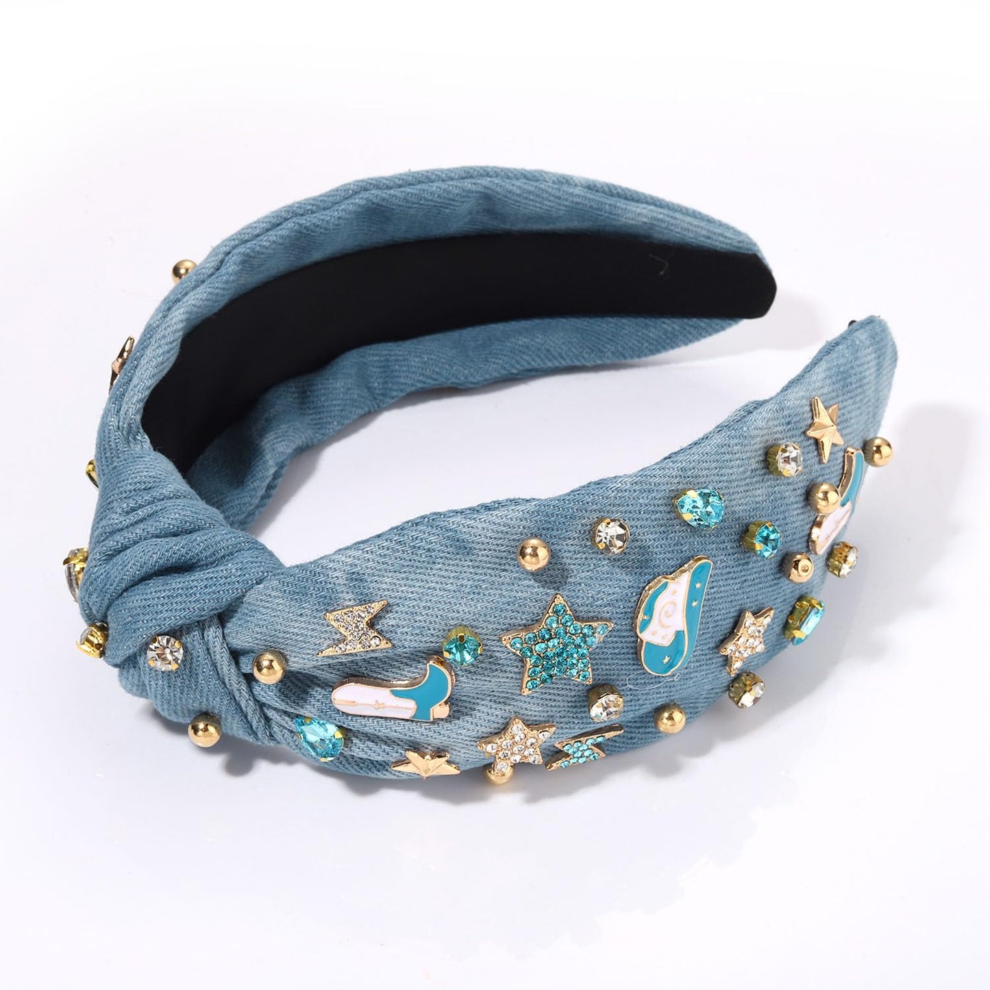 MOLOCH Western Headband Cowgirl Headband for Women Cowboy Boot Hat Stars Knotted Headband Crystal Jeweled Top Knot Hairband Western Country Concert Hair Accessories Bachelorette Outfit Gifts