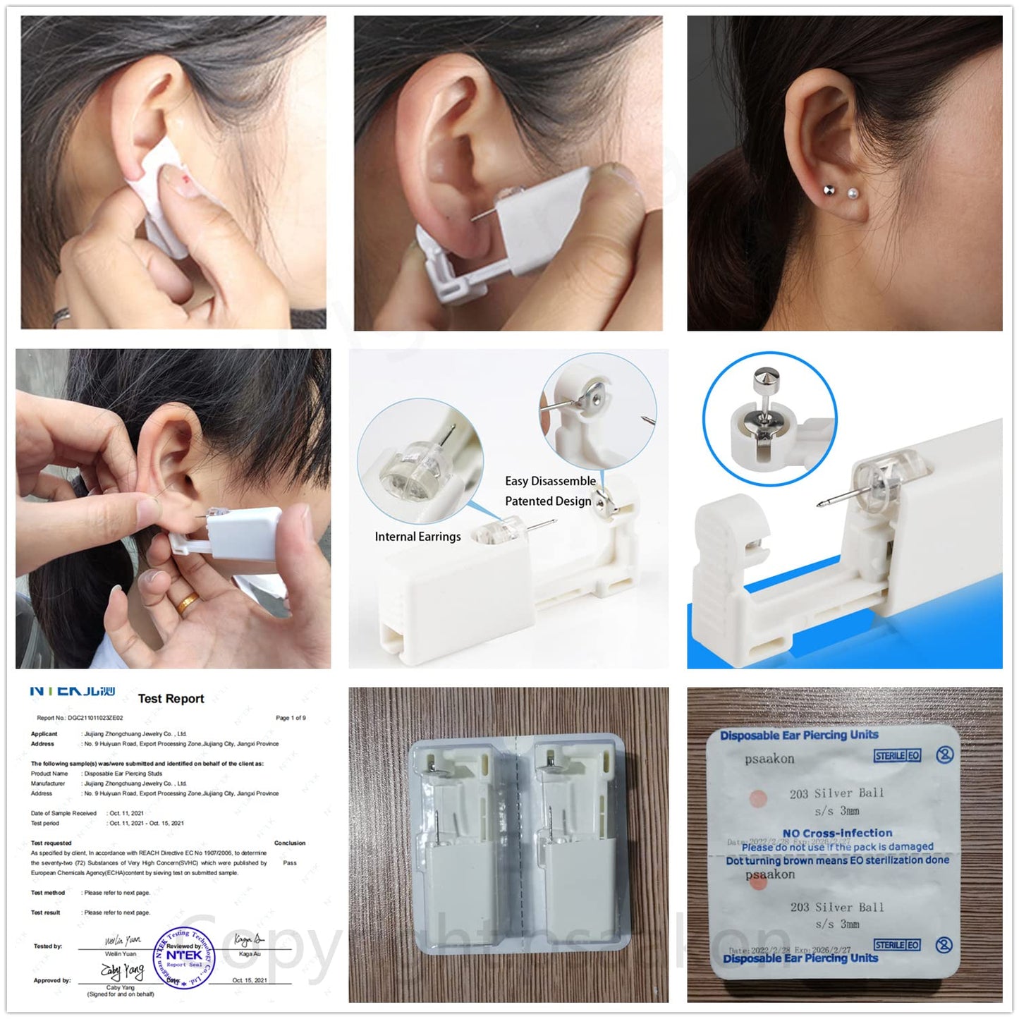 psaakon 24 Pcs Self Ear Piercing Gun Kits - 24pcs/Set Painless Disposable Sterile Gun with Hypoallergenic Studs,at Home Safety Ear Piercing Gun Kit Tool (Star 4mm 227)