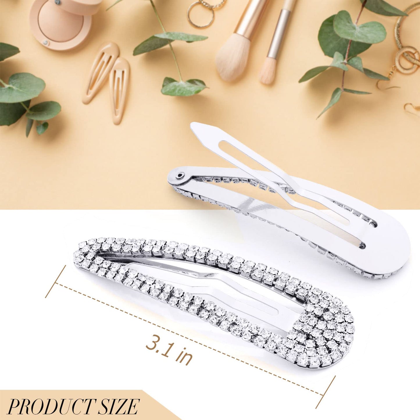 KANPRINCESS Hair Clips, 2Pcs 3.1Inch Rhinestone, Silver, Hair Accessories, Hair Barrettes for Women Girls Bridal, Wedding, Party, Prom