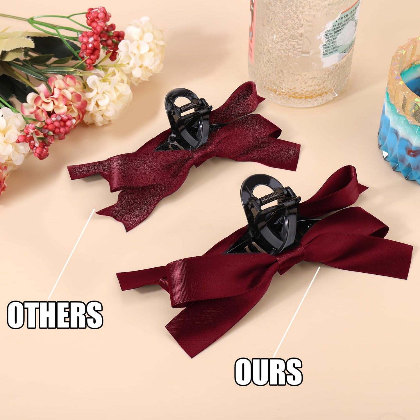 Vodolo Red Bow Hair Claw Clip for Women Girls,3PCS Nonslip Big Bows Hair Claws Barrette for Thick Thin Hair