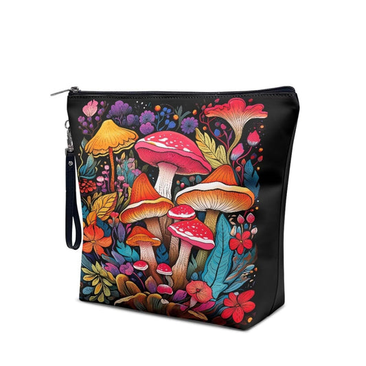 PCSJRKG Flowers Mushroom Printed Makeup Bag, Toiletry Bag, Waterproof Large Capacity Travel Cosmetic Bag, Portable Zipper Cosmetic Pouch for Women, Girls, Mom, Wife, Sister, Friends