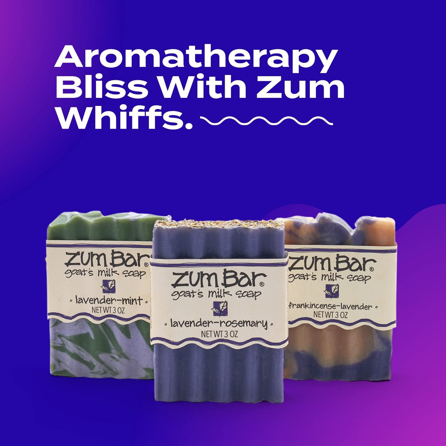 Zum Bar Goat's Milk Soap - Lavender Blends - Frankincense-Lavender, Lavender-Rosemary, Lavender-Mint - 3 oz (3 Pack)