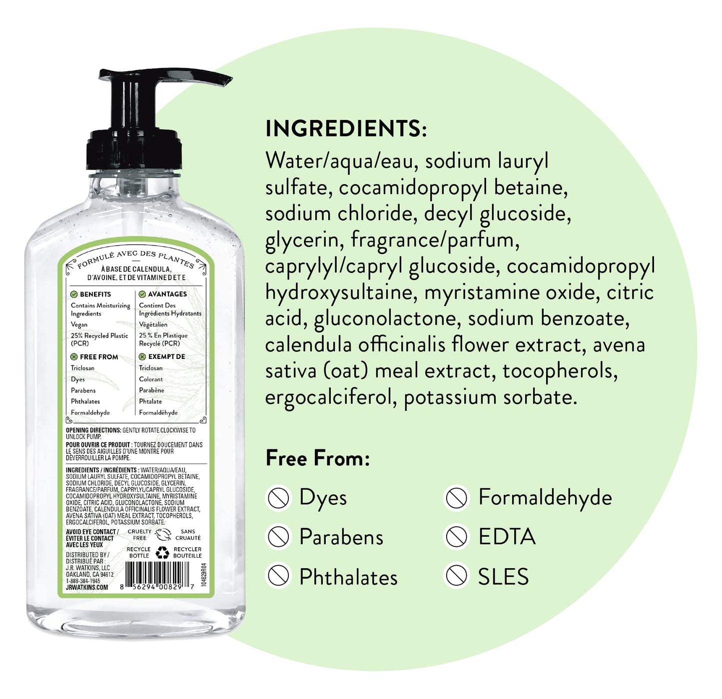 J.R. Watkins Liquid Hand Soap With Dispenser, Moisturizing Hand Soap, Alcohol-Free Hand Wash, Cruelty-Free, Liquid Soap For Bathroom or Kitchen, Aloe & Green Tea, 11 Fl Oz, 3 Pack