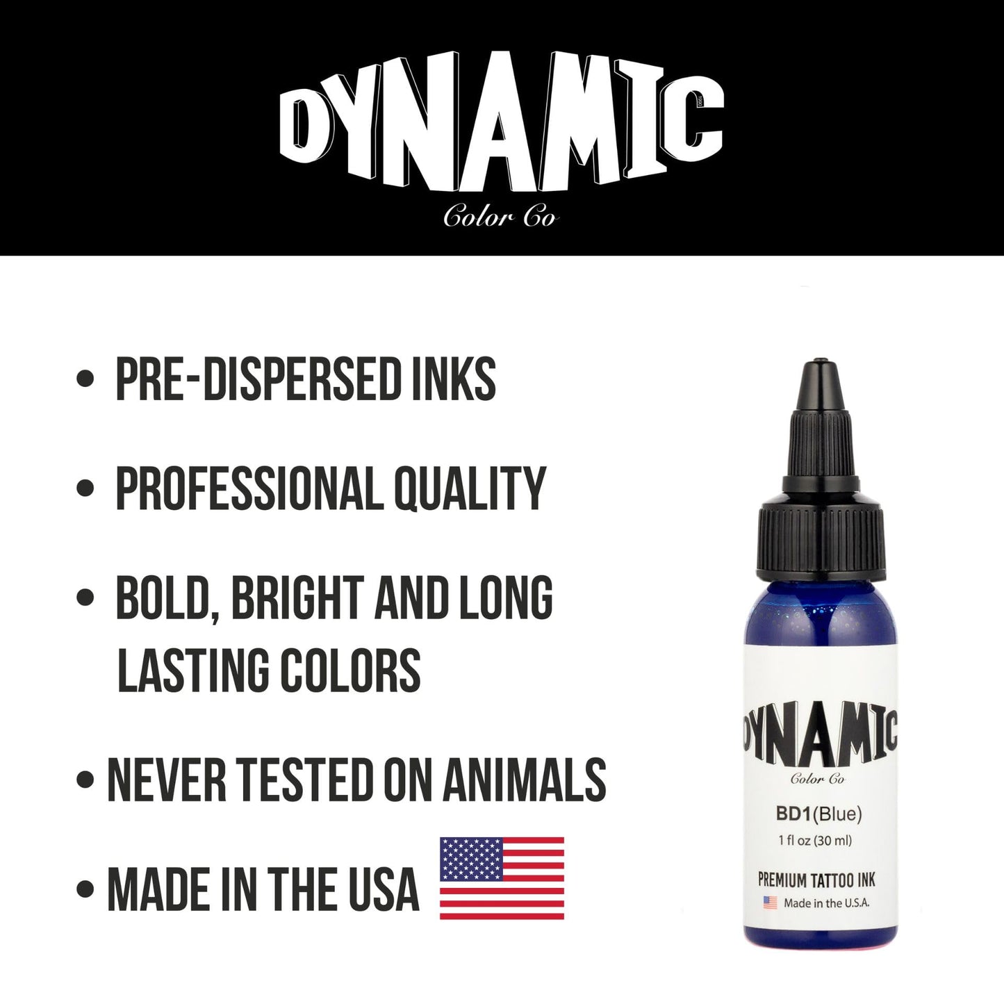 Dynamic Color Co Blue Tattoo Ink (1oz Bottle): Vibrant, Sterilized, Vegan & USA-Made Since 1990 – Trusted by Artists Worldwide