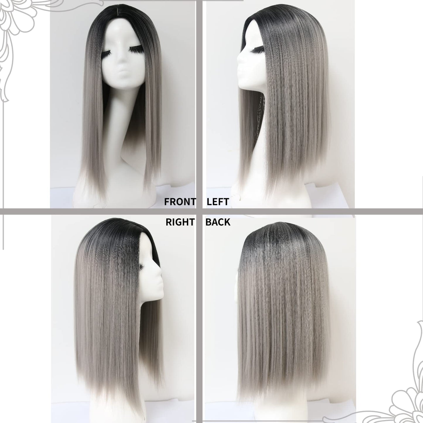 Short Straight Middle Part Synthetic Wig Heat Resistant Party Wig Glueless No Lace Bob Ombre Grey Colorful Cosplay Costume Wig Scalp Full Machine Made Wig For Women 14 Inch