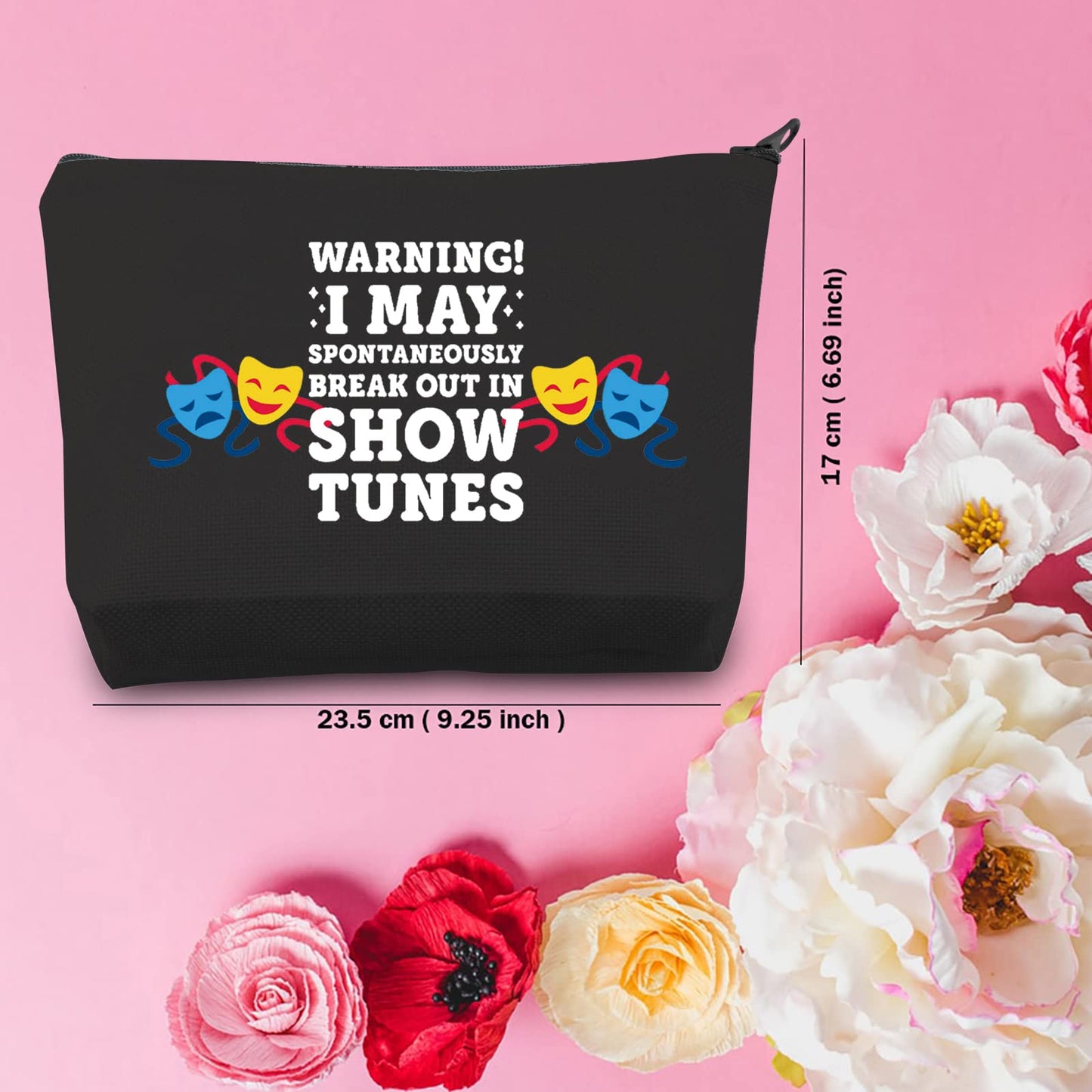 TSOTMO Warning I May Randomoly Break Out In Show Tunes Cosmetic Bag Theatre Novelty Makeup Bag Broadway Musical Theater Gift (Show BLK)