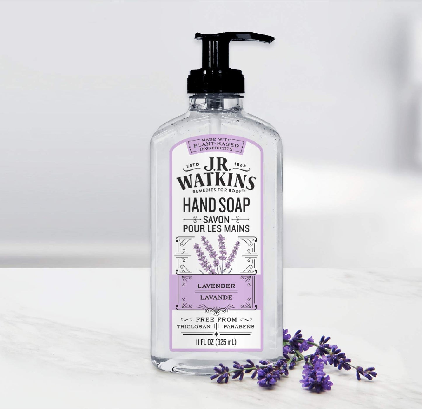 J.R. Watkins Gel Hand Soap, Scented Liquid Hand Wash for Bathroom or Kitchen, USA Made and Cruelty Free, 11 fl oz, Lavender, 3 Pack