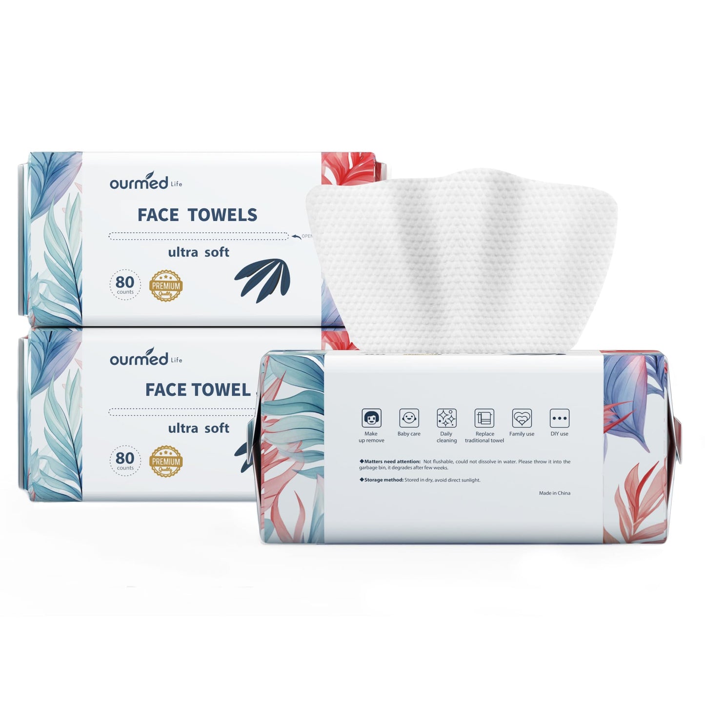 Ourmed Life Face Towels - Ultra Thick Disposable USDA Biobased Facial Clean Wash Cloth for Sensitive Skin, Lint- free Facial Tissue for Cleansing, Skincare and Makeup Remover, Dry Wipes, 240 count