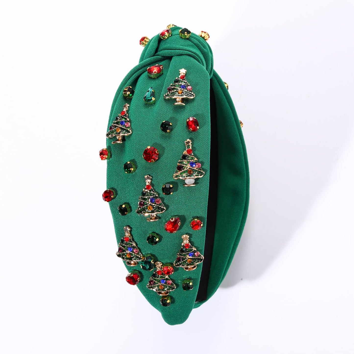 Christmas Headband for Women Jeweled Xmas Plaid Headband Embellished Crystal Pearl Knotted Headbands Wide Top Knot Holiday Headband Christmas Hair Accessories Holiday Outfits Gifts (Christmas Tree 2)