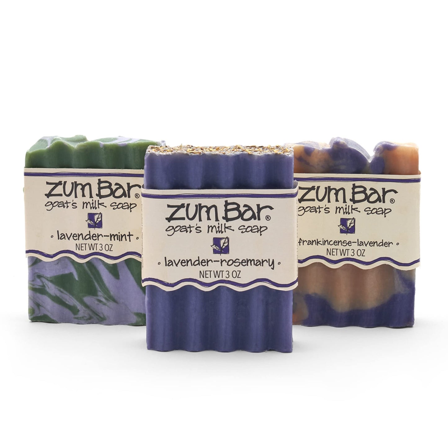 Zum Bar Goat's Milk Soap - Lavender Blends - Frankincense-Lavender, Lavender-Rosemary, Lavender-Mint - 3 oz (3 Pack)